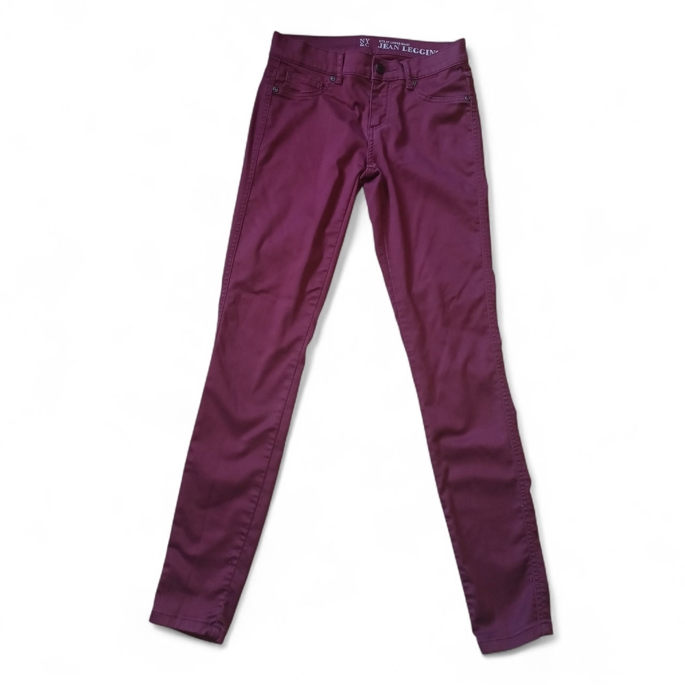 NY&C Burgundy Skinny Jean Leggings Size 0 Stretchy Mid-Riseβ Pants Fall Fashion